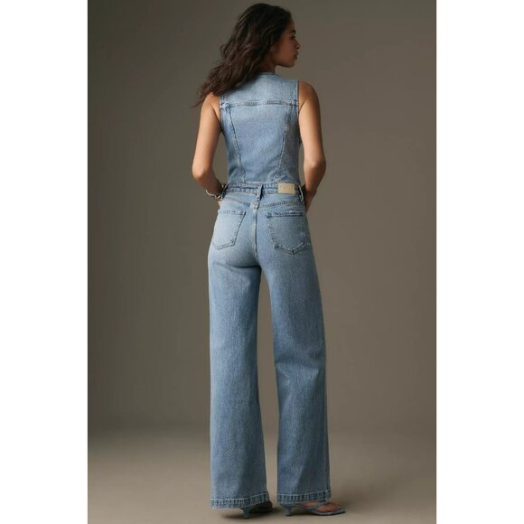 NWT Pistola Aria in Essence Fitted Vest Wide Leg Heavyweight Denim Jumpsuit L - Picture 7 of 11